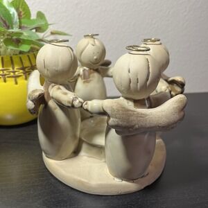 Ceramic Pottery Circle Of Angels Candle‎ Holder Glazed Christmas Holiday Decor